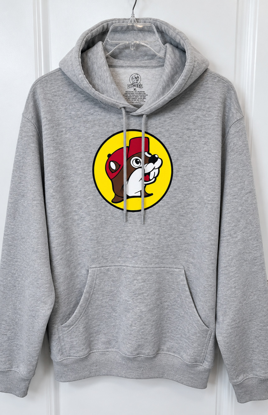 Buc-ee's Hoodie Sweatshirt Mens XL Gray Cotton Blend Beaver Logo Pullover Travel